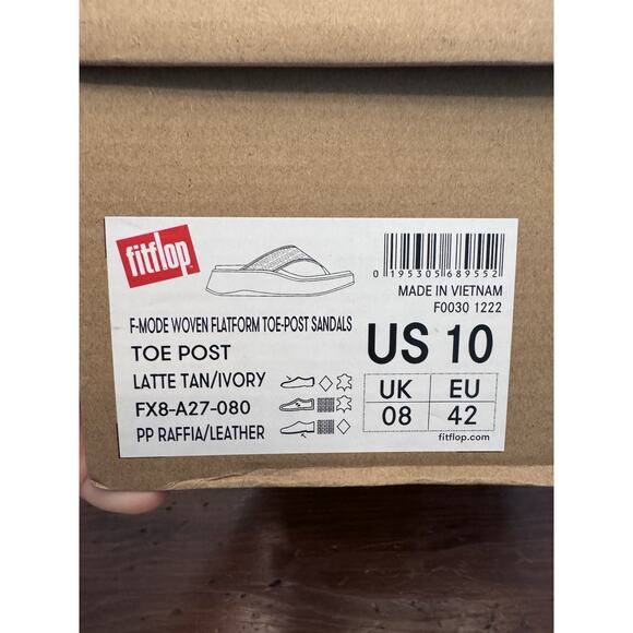 FitFlop Women’s 10 F-Mode Woven Raffia Platform Tan Toe Post Sandals NEW NIB - Picture 4 of 16